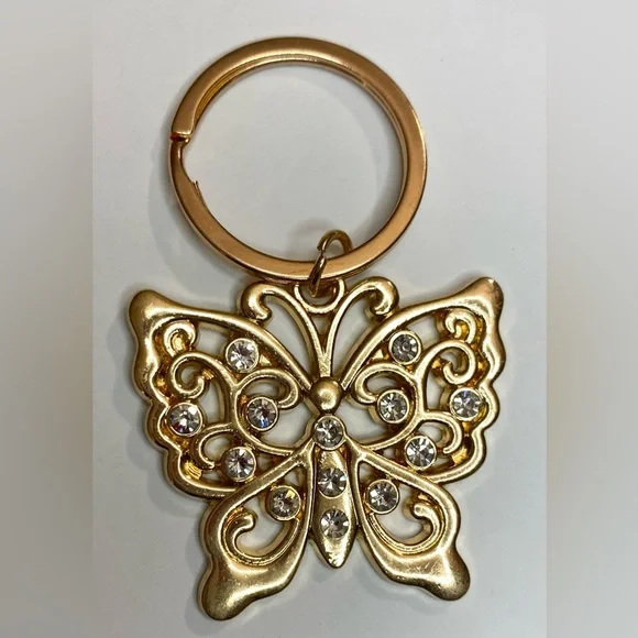 Gold Butterfly Keychain with Rhinestones - Picture 1 of 1